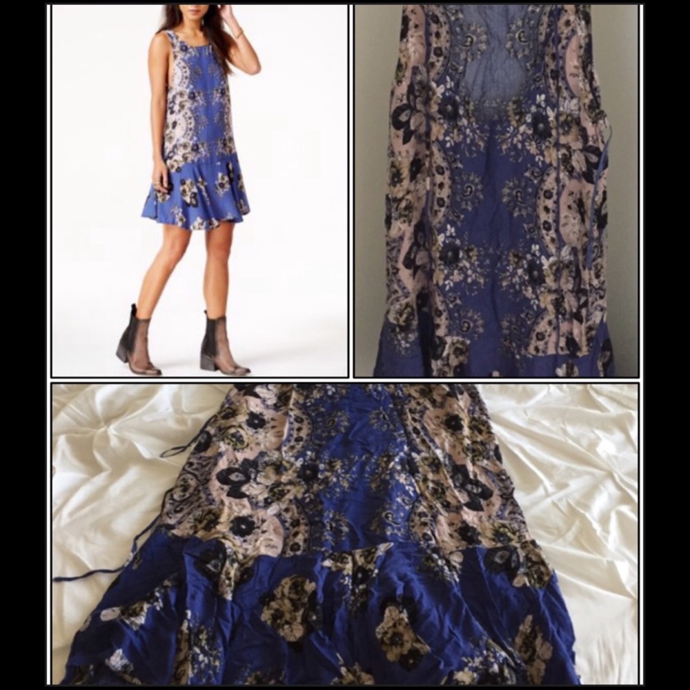 Free People Mixed Print Peasant Dress ~EUC Large